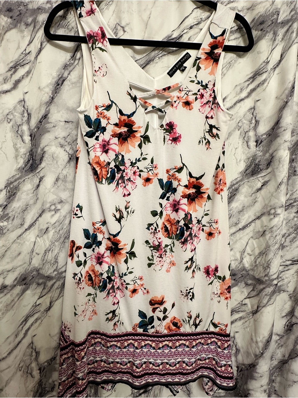 Three Pink Hearts White Floral Dress
